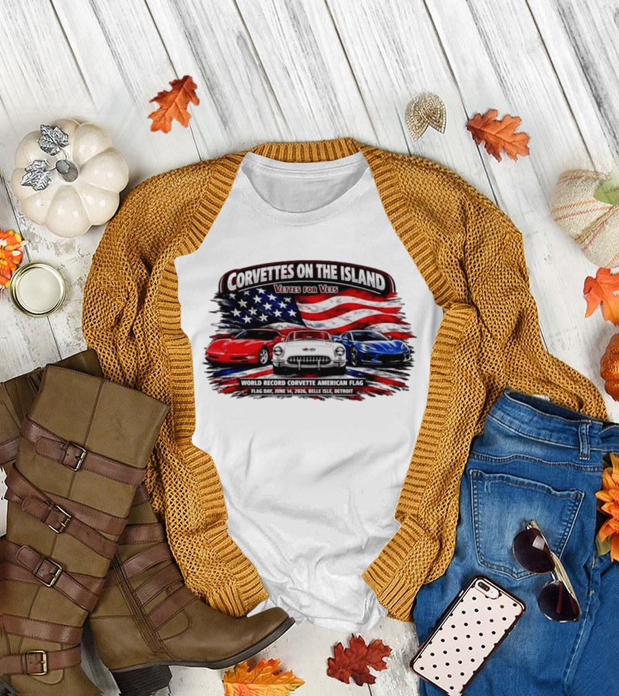 Corvettes on the Island Vettes for Vets World Record Corvette American Flag June 14 2026 Belle Isle Detroit T-Shirt