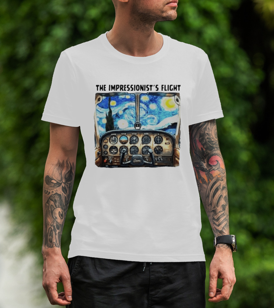The Impressionist's Flight Cessna Instrument Panel Starry Night T-Shirt