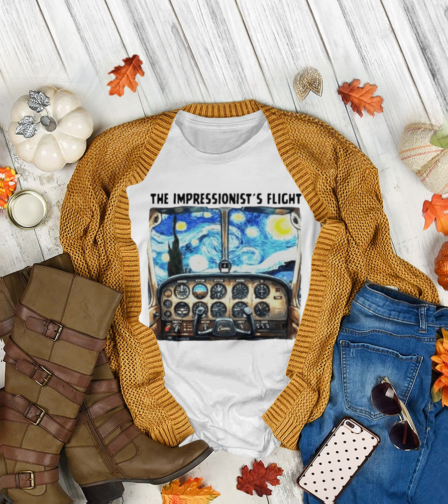 The Impressionist's Flight Cessna Instrument Panel Starry Night T-Shirt