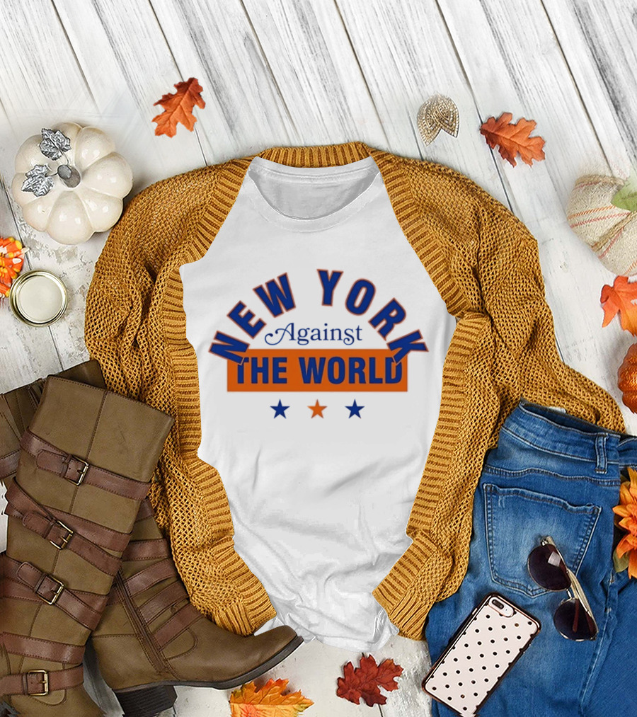 New York Against The World Blue Orange Stars T-Shirt