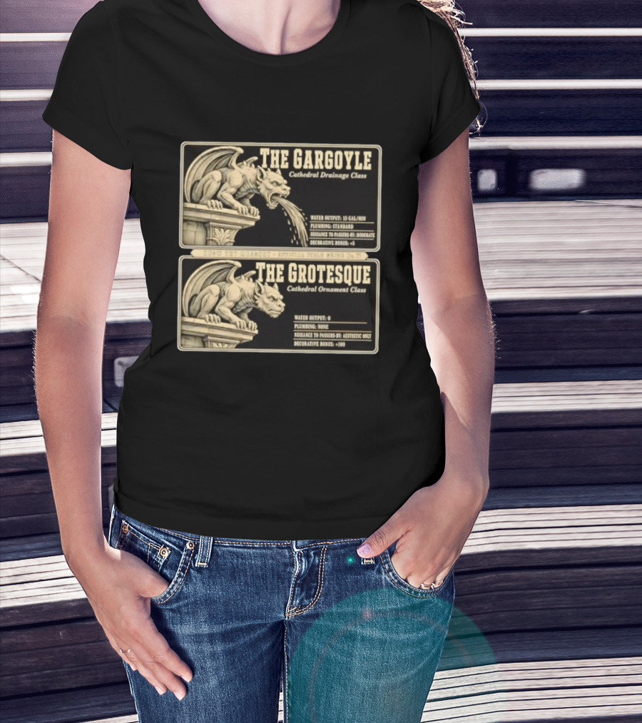 The Gargoyle And Grotesque Cathedral Drainage Ornament Guide Know Thy Masonry Stone Statue T-Shirt