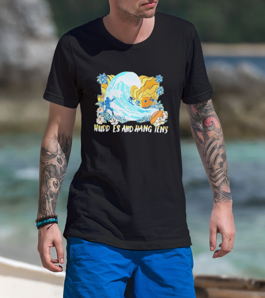Miami Dolphins Tommy Bahama Huddle And Hang Tens Tropical Surf Football Experience T-Shirt