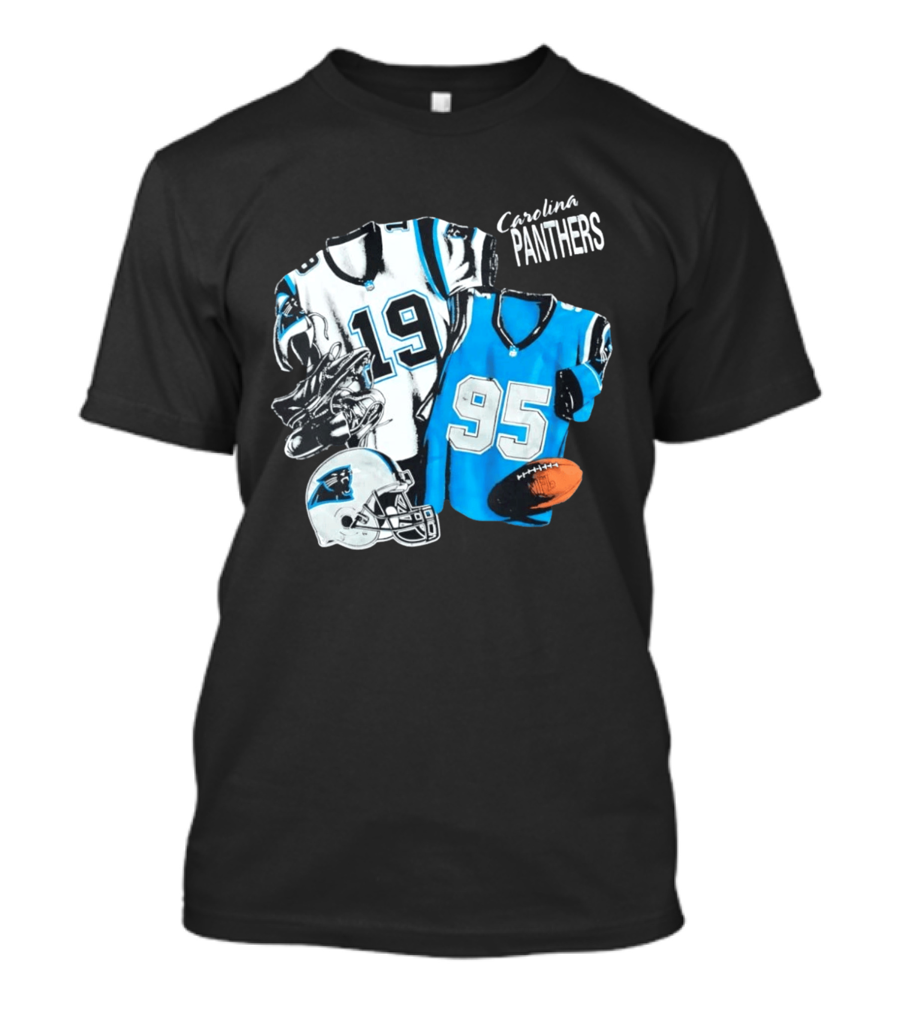 Carolina Panthers 19 95 Jerseys And Helmet With Football T-Shirt