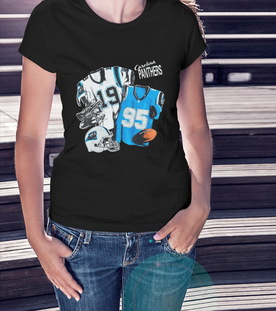 Carolina Panthers 19 95 Jerseys And Helmet With Football T-Shirt