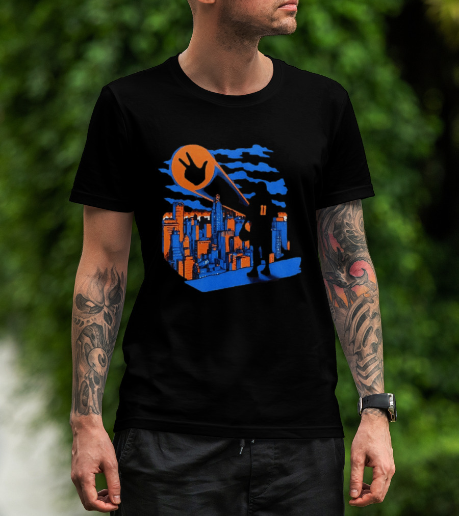 Jalen Brunson Three Points New York City Knicks NBA Basketball Player Skyline T-Shirt