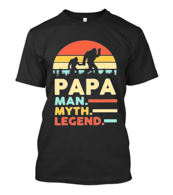Papa Man Myth Legend Bigfoot Retro Sunset T-Shirt