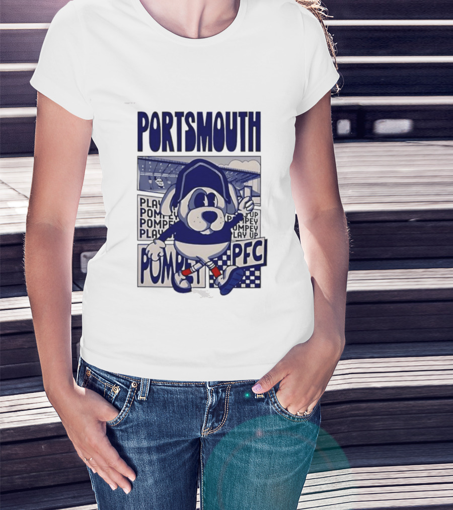 Portsmouth Football Club Play Up Pompey PFC Stadium Cartoon T-Shirt