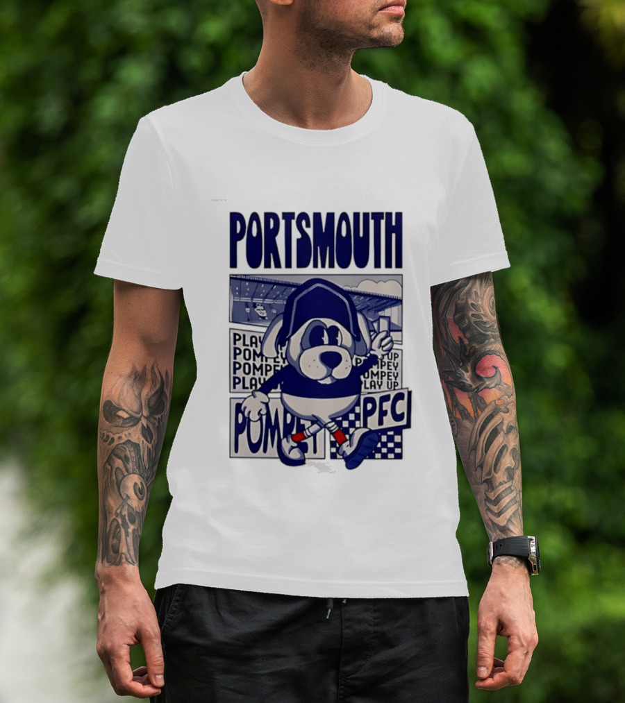 Portsmouth Football Club Play Up Pompey PFC Stadium Cartoon T-Shirt