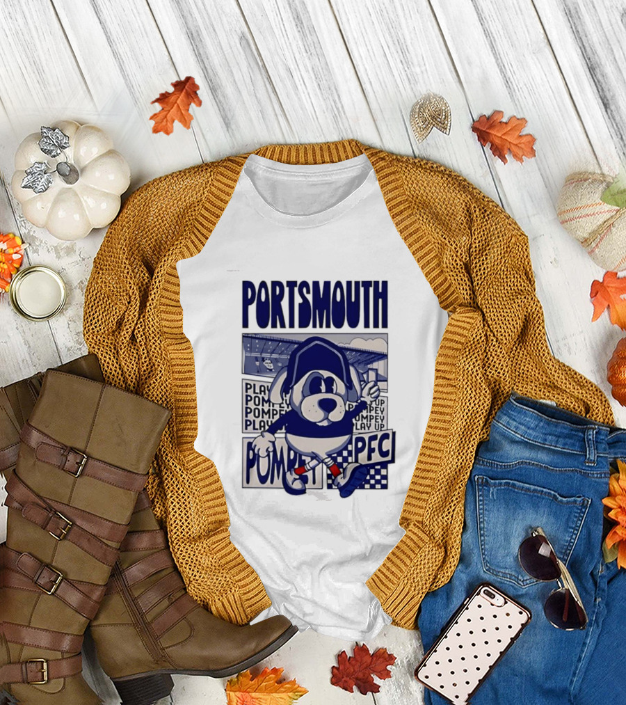 Portsmouth Football Club Play Up Pompey PFC Stadium Cartoon T-Shirt