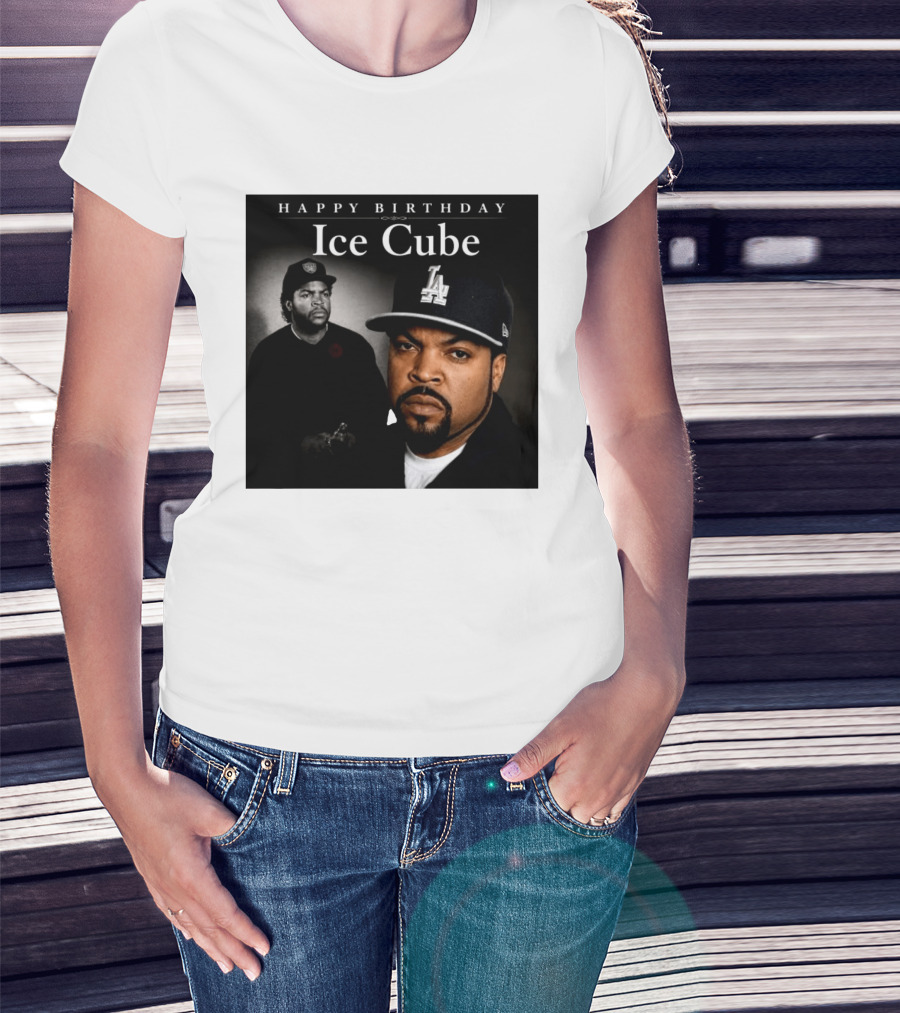 Happy Birthday Ice Cube LA Cap Black And White Portraits T-Shirt