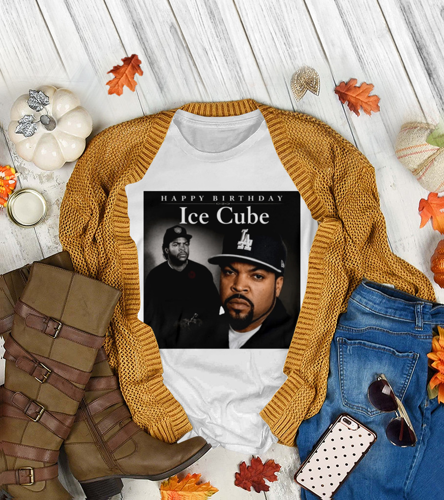 Happy Birthday Ice Cube LA Cap Black and White Portraits T-Shirt