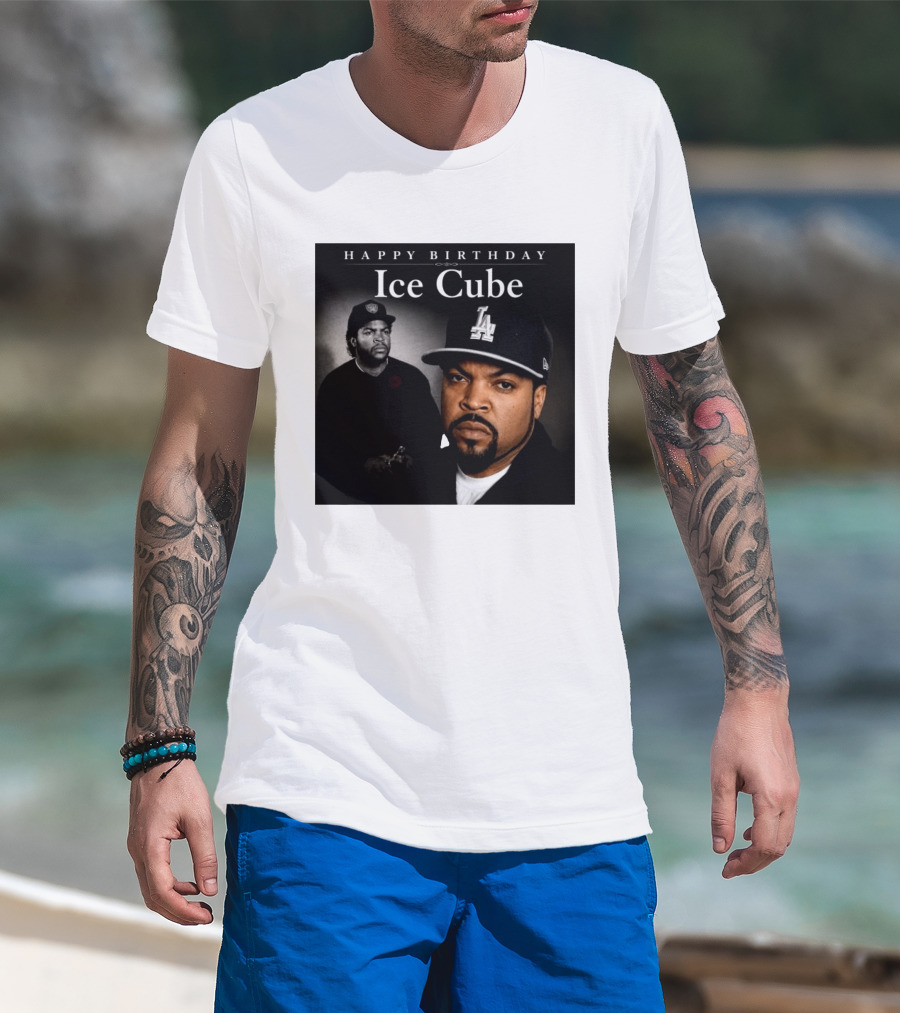 Happy Birthday Ice Cube LA Cap Black And White Portraits T-Shirt