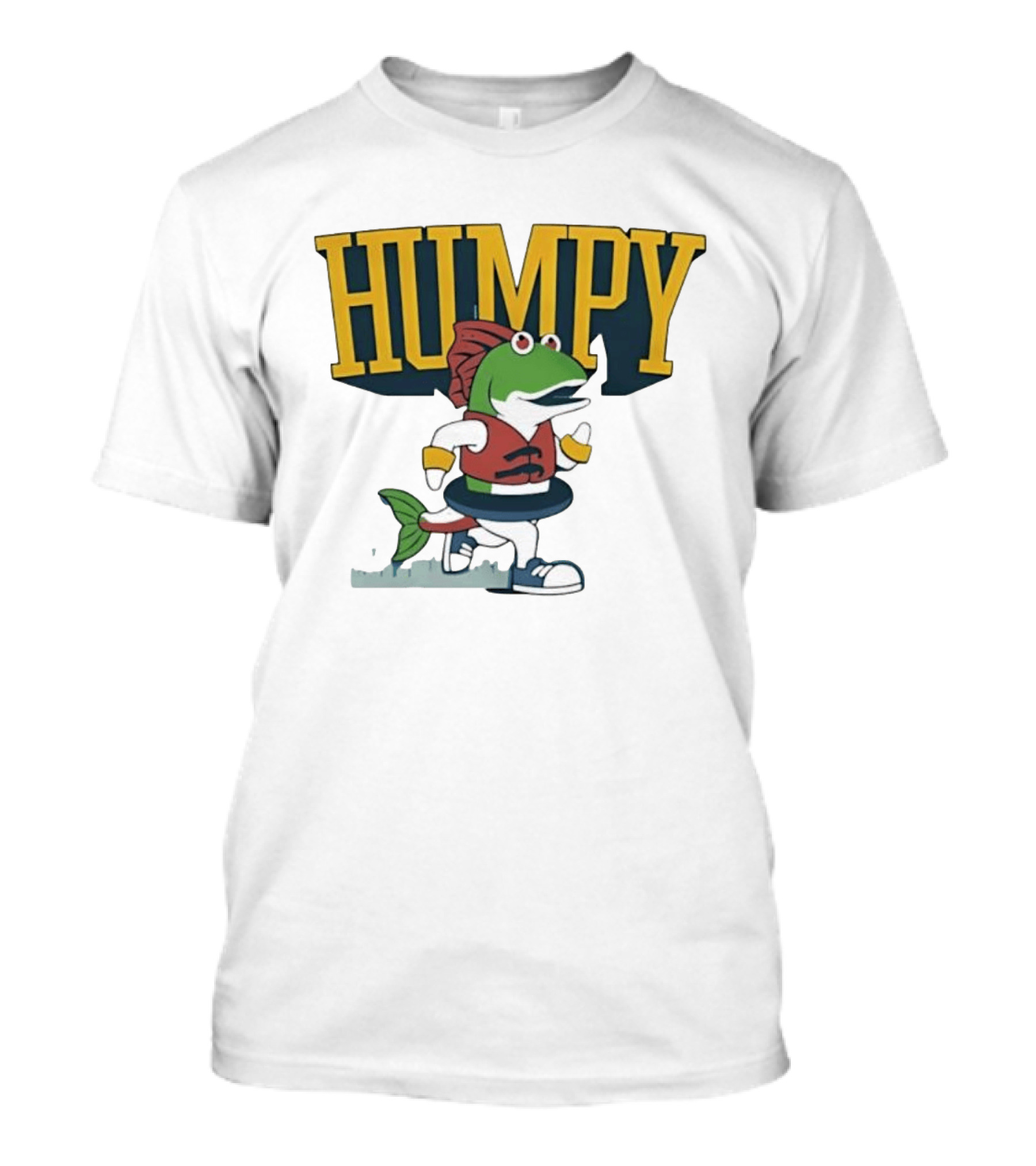 Humpy Running Fish With Life Vest Tube Humor T-Shirt