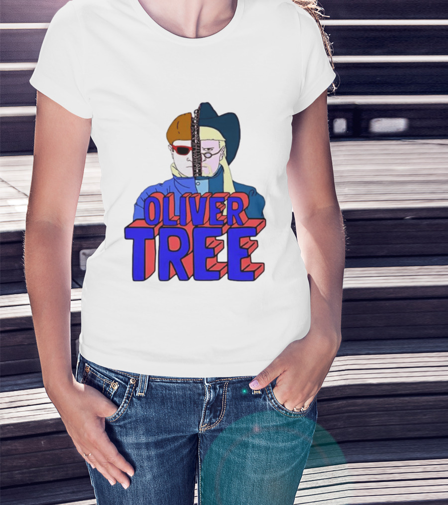 Oliver Tree Split Face Cowboy And Bowl Cut Red Blue T-Shirt