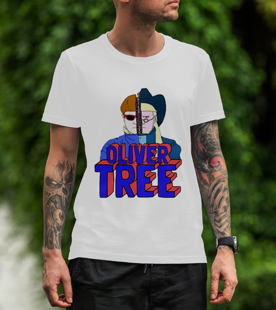 Oliver Tree Split Face Cowboy And Bowl Cut Red Blue T-Shirt