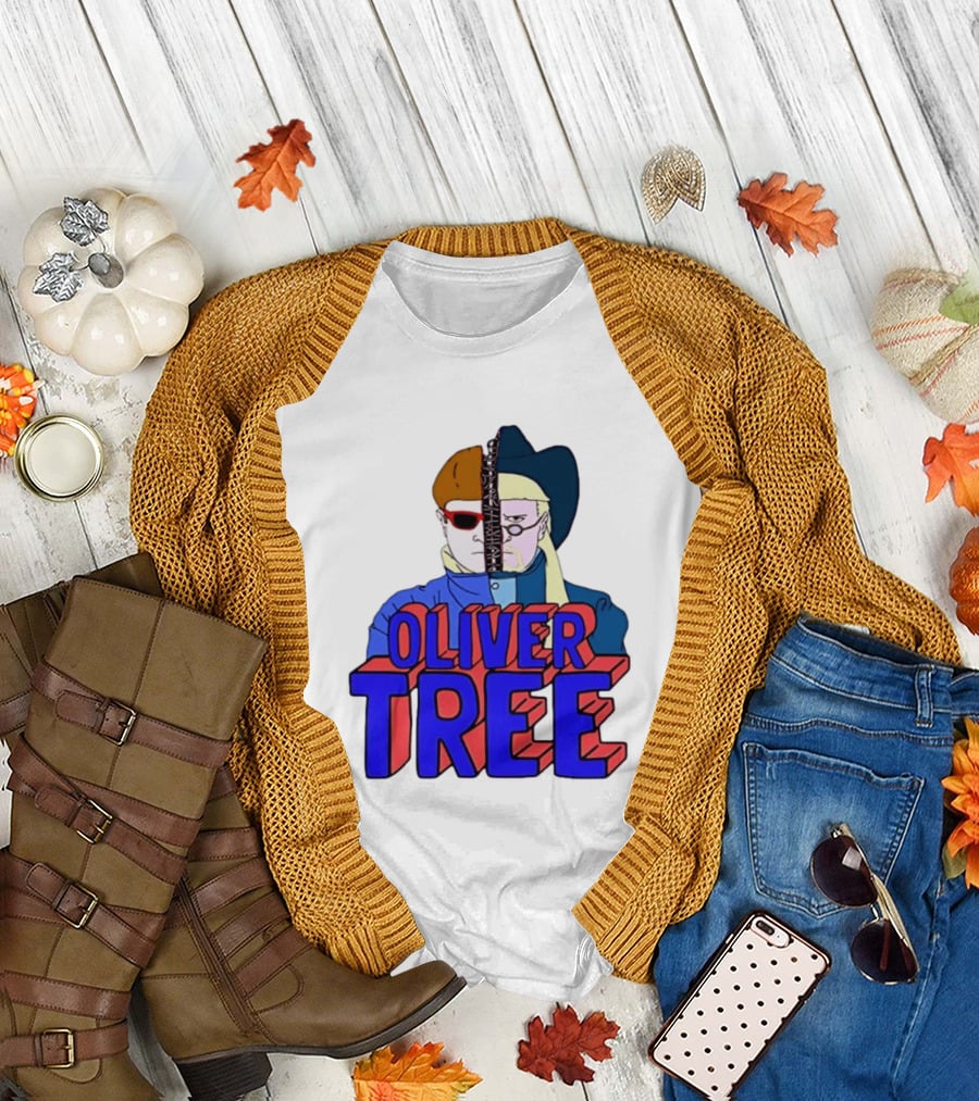 Oliver Tree Split Face Cowboy and Bowl Cut Red Blue T-Shirt
