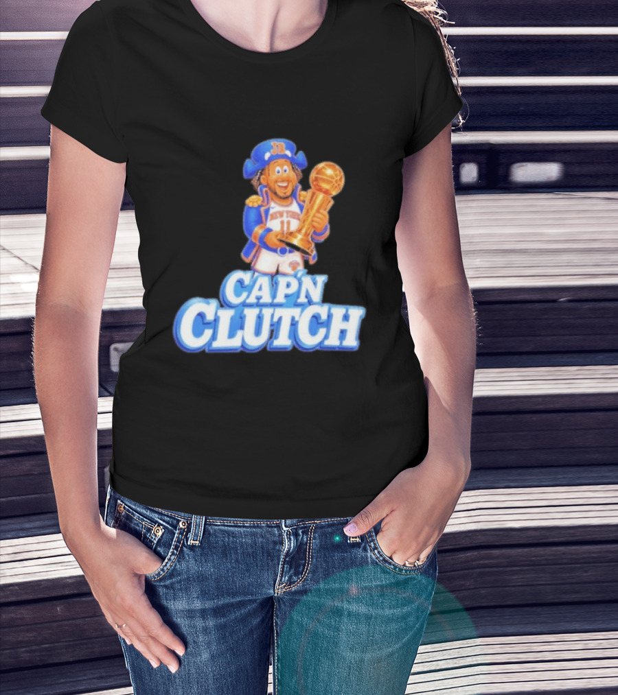 Cap'n Clutch Jalen Brunson New York Knicks Trophy Celebration T-Shirt