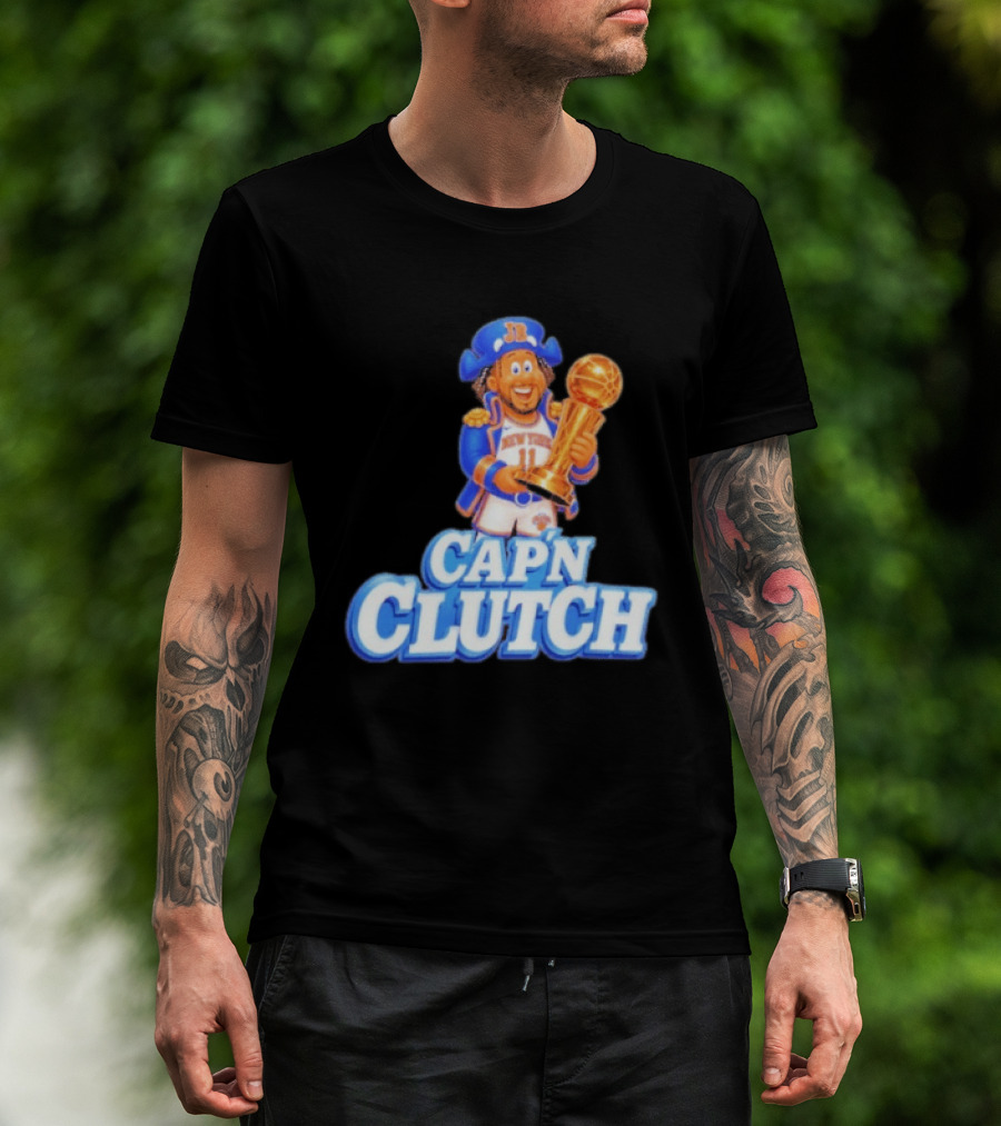 Cap'n Clutch Jalen Brunson New York Knicks Trophy Celebration T-Shirt