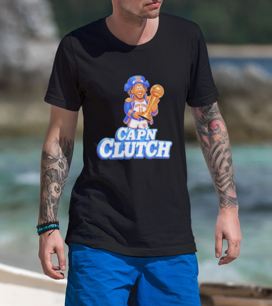 Cap'n Clutch Jalen Brunson New York Knicks Trophy Celebration T-Shirt