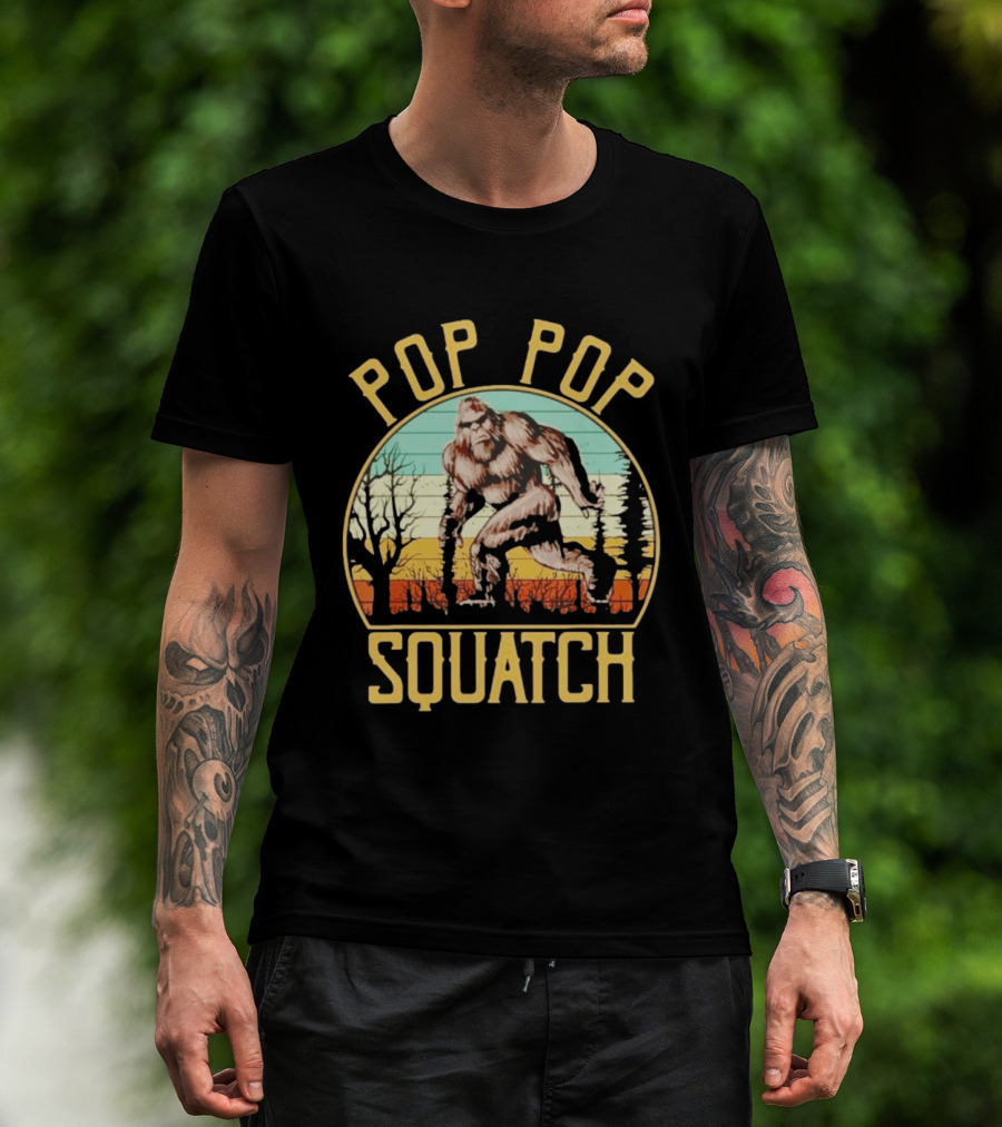 Pop Pop Squatch Bigfoot Vintage Forest Scene T-Shirt