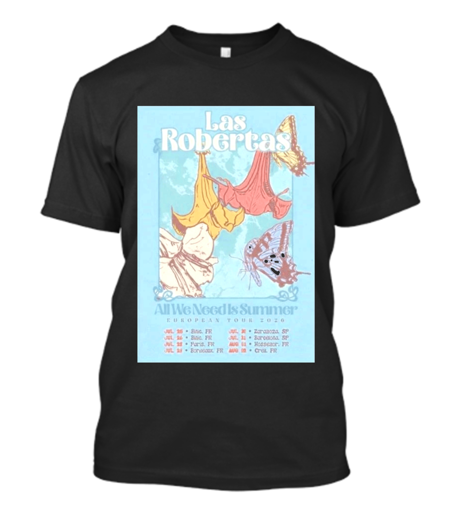 Las Robertas All We Need Is Summer European Tour 2026 Butterfly Floral T-Shirt