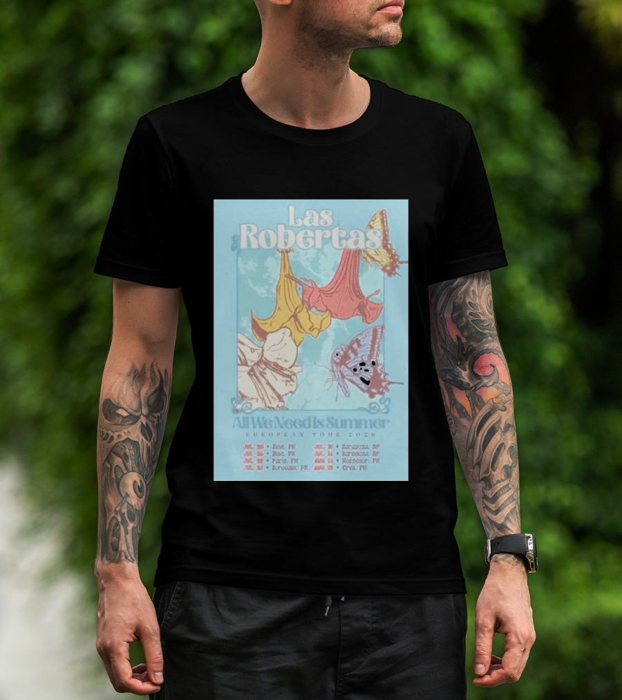 Las Robertas All We Need Is Summer European Tour 2026 Butterfly Floral T-Shirt