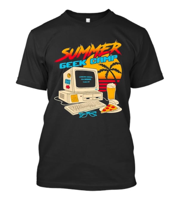 Summer Geek Camp Retro Computer Pizza And Palm Vibes T-Shirt