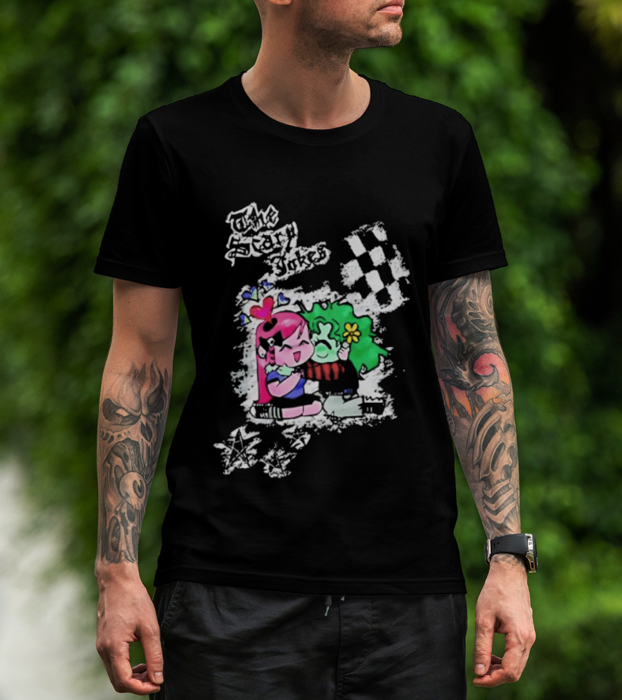 The Scary Jokes Checkered Pattern With Colorful Characters T-Shirt
