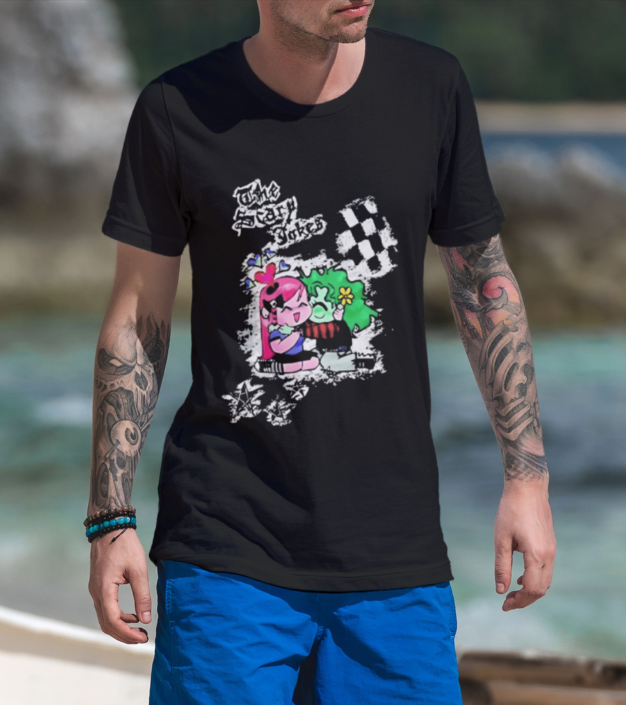 The Scary Jokes Checkered Pattern With Colorful Characters T-Shirt