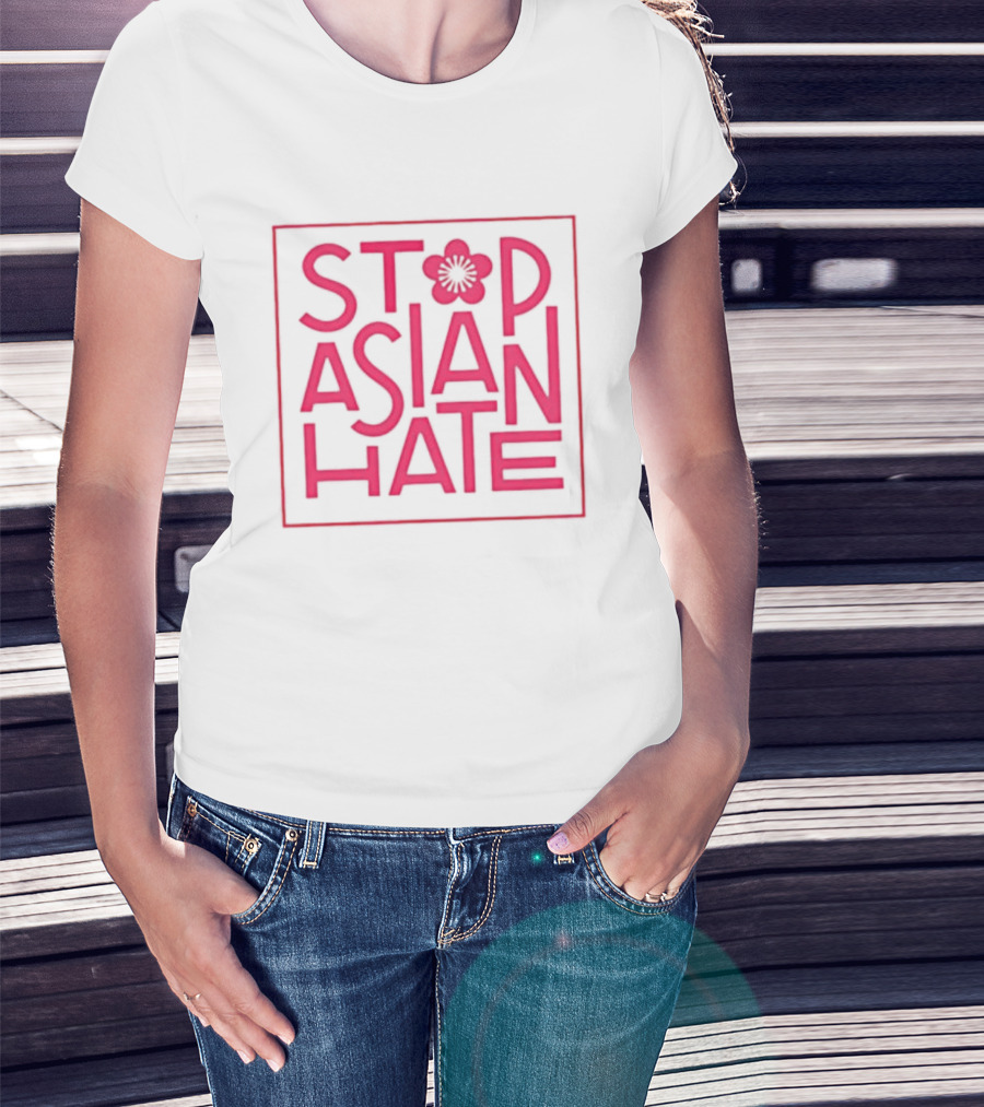 Stop Asian Hate Pink Blossom Flower Protest Activism T-Shirt