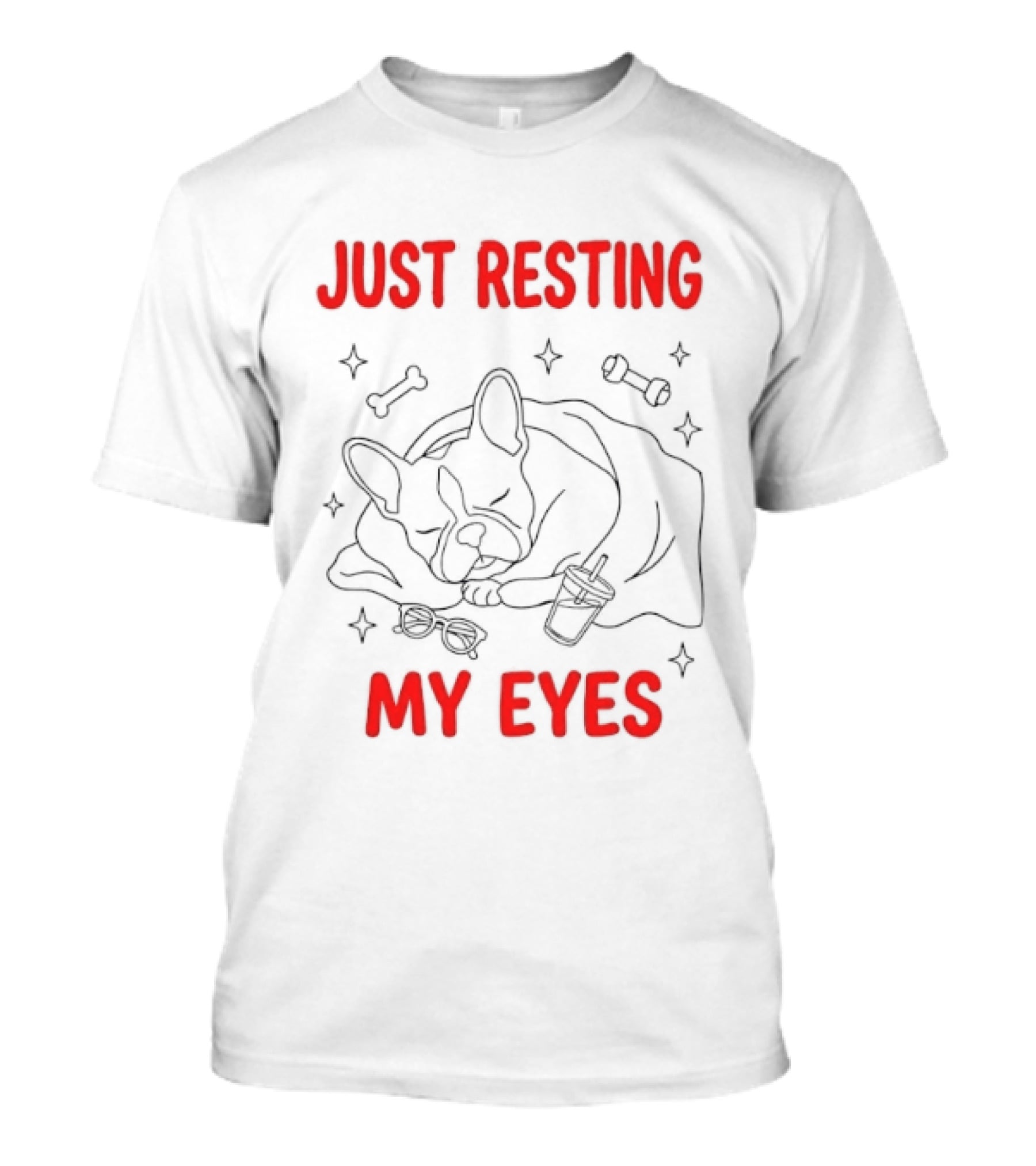French Bulldog Just Resting My Eyes Cute Dog Sketch With Bones T-Shirt
