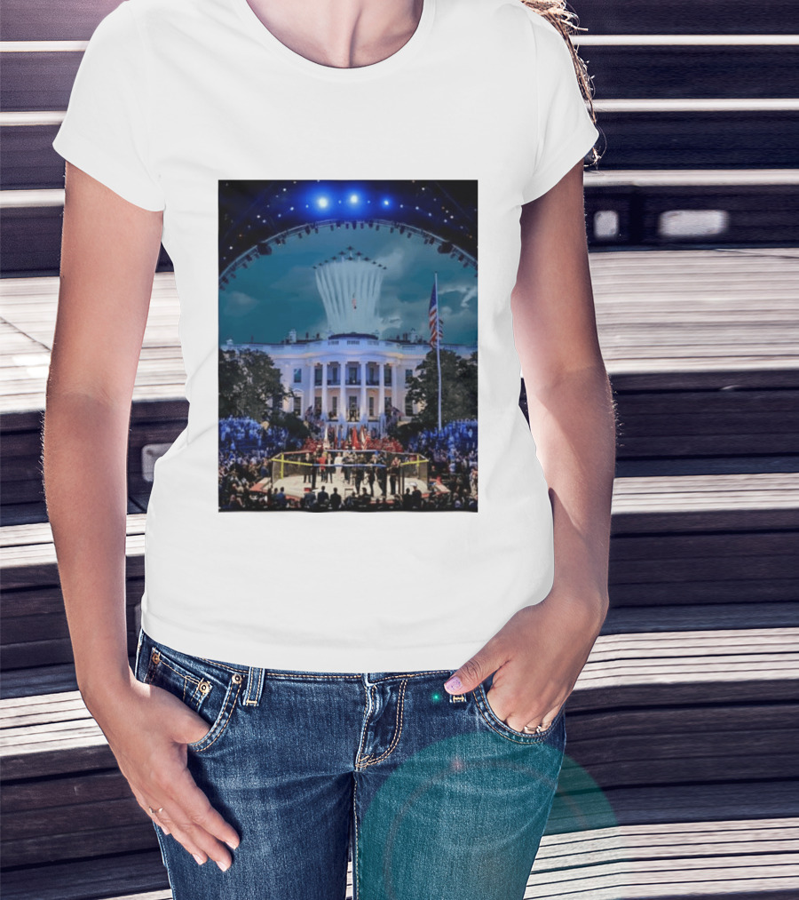 White House MMA Octagon Event Flyover American Flag Patriotic Display T-Shirt