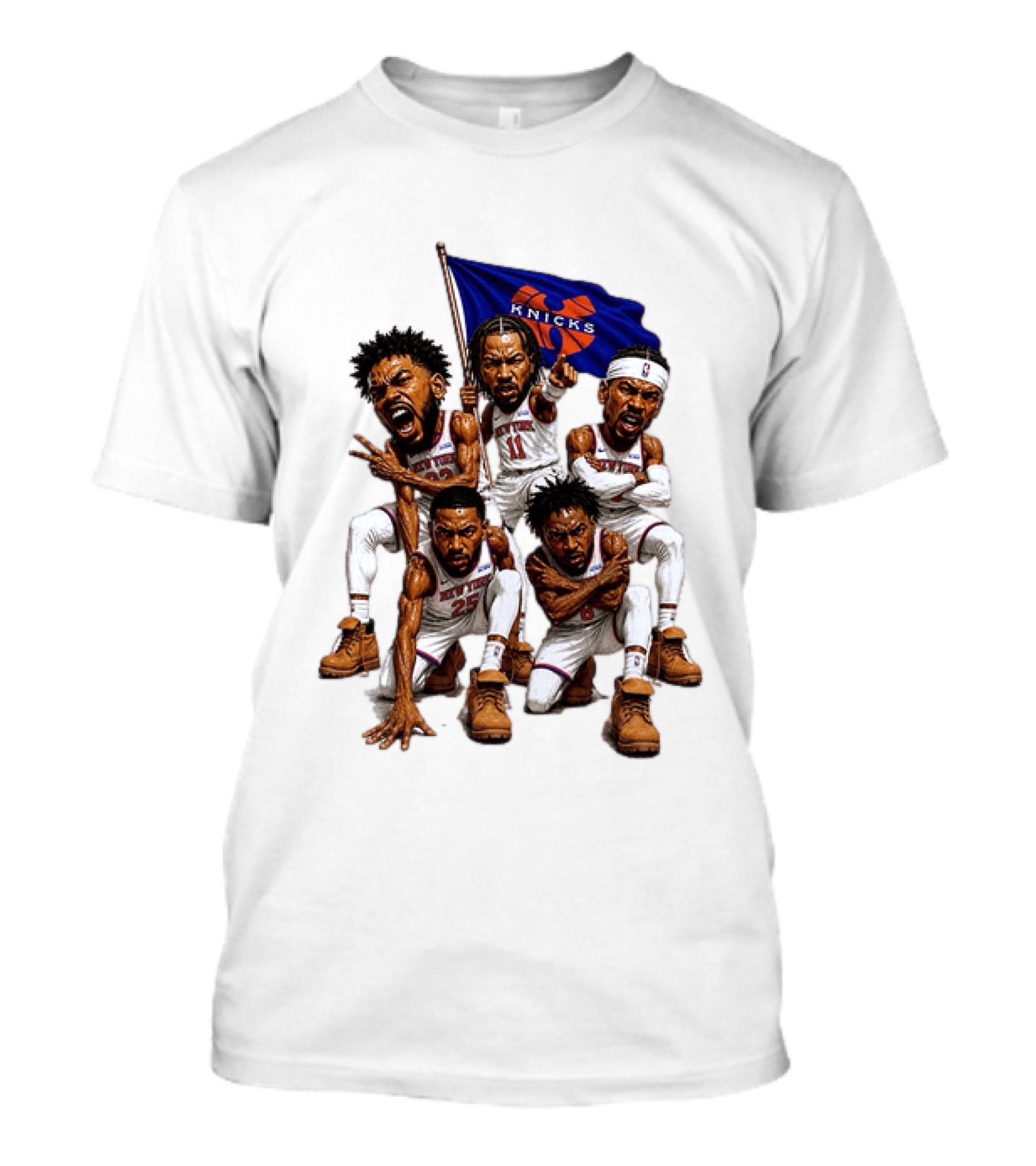 New York Knicks Jalen Brunson NBA Players Holding Team Flag Celebration T-Shirt