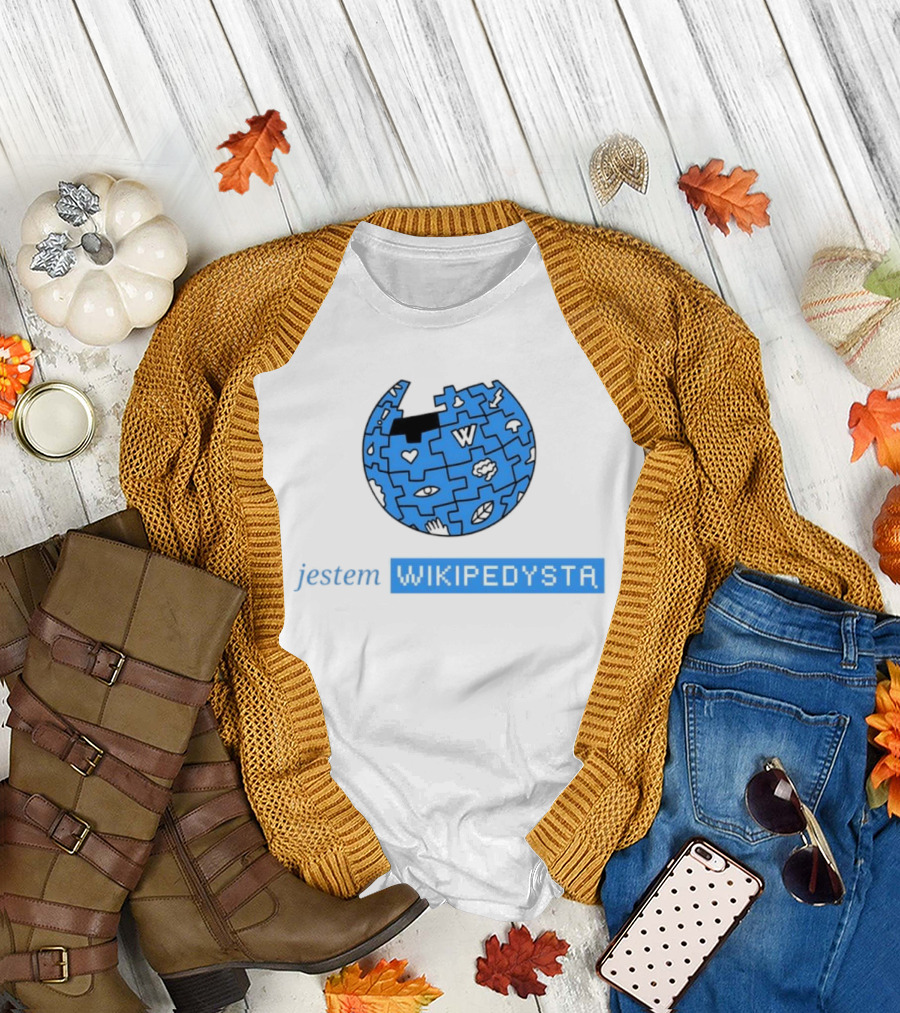 Jestem Wikipedysta Puzzle Globe Icon Eyes and Clouds T-Shirt