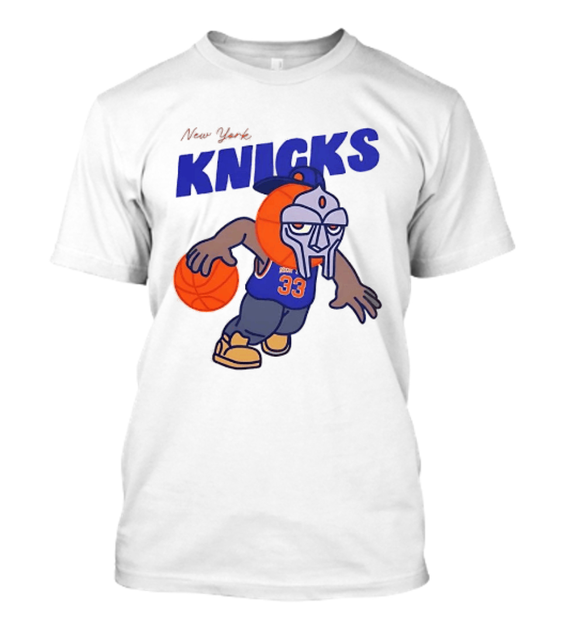 New York Knicks MF DOOM Basketball Mask Number 33 Dribbling T-Shirt