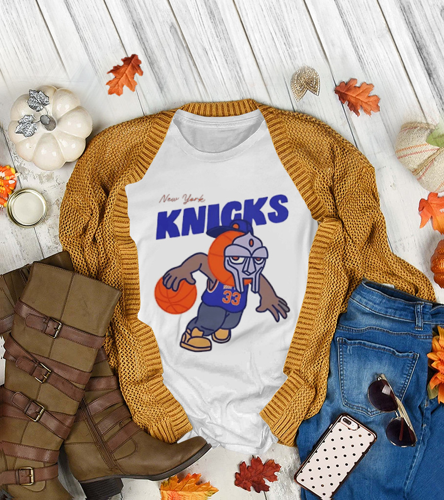 New York Knicks MF DOOM Basketball Mask Number 33 Dribbling T-Shirt