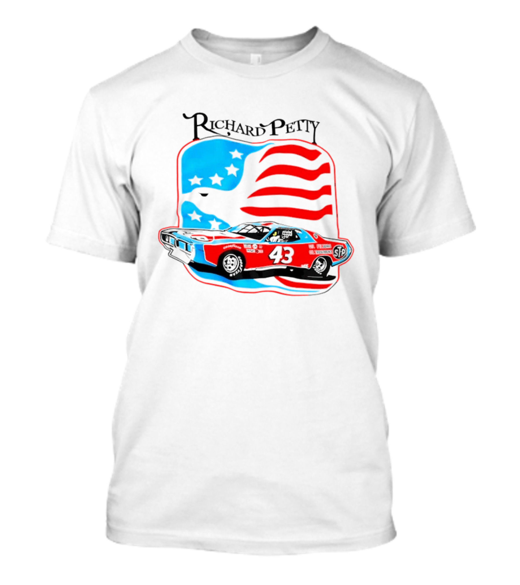 Richard Petty NASCAR Racing Car 43 STP American Flag T-Shirt