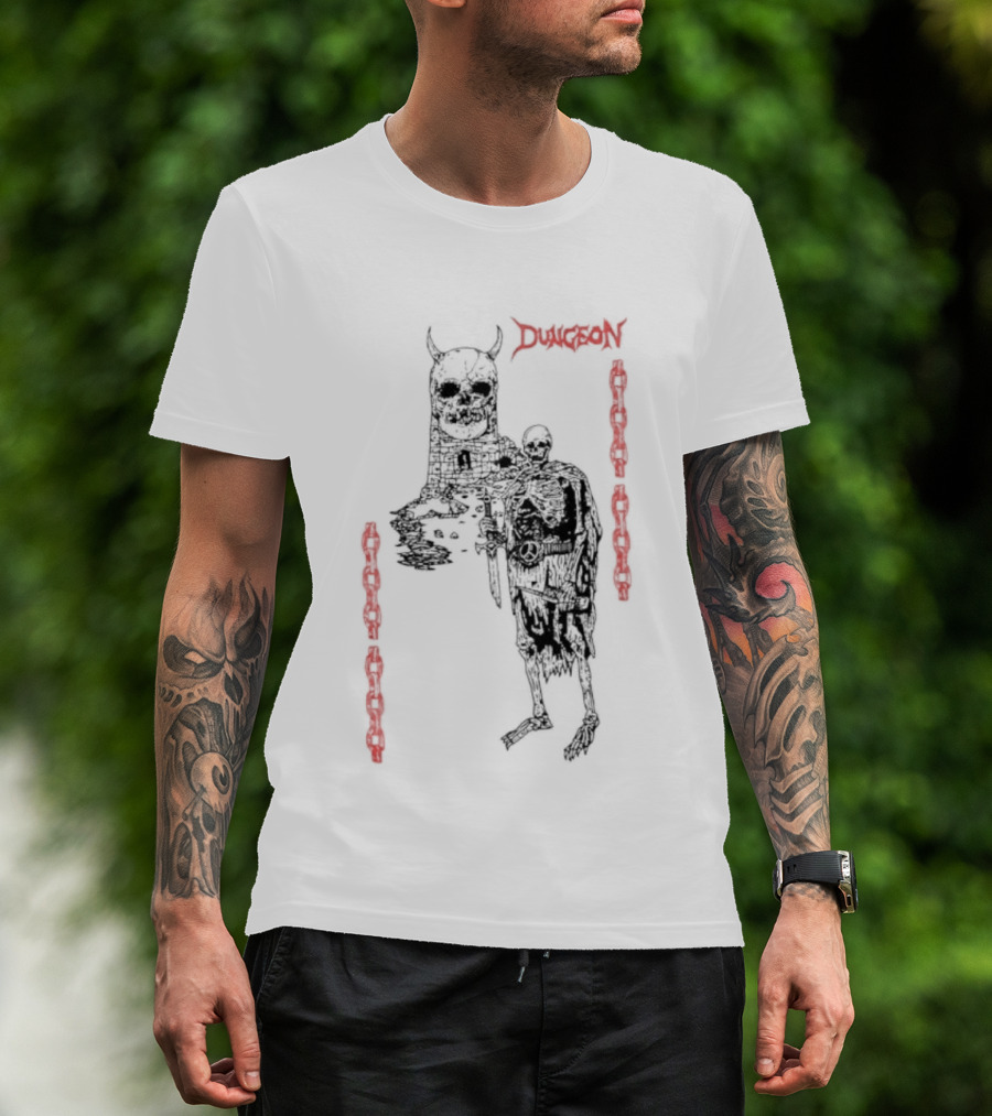 Dungeon Skeleton Warrior Heavy Metal Band Red Chains T-Shirt