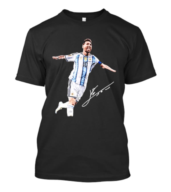 Lionel Messi 10 Argentina Jersey Signature Soccer Legend Celebration T-Shirt