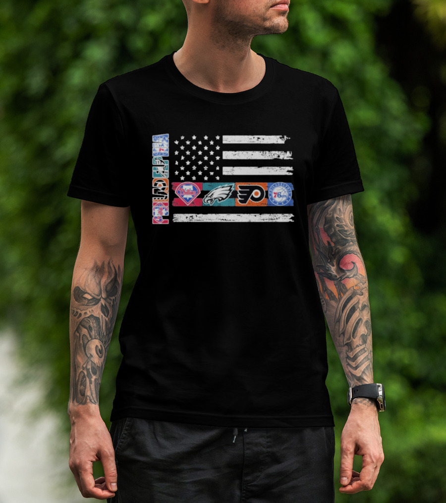 Philadelphia Sports Teams 250th Anniversary USA Flag Phillies Eagles Flyers 76ers T-Shirt