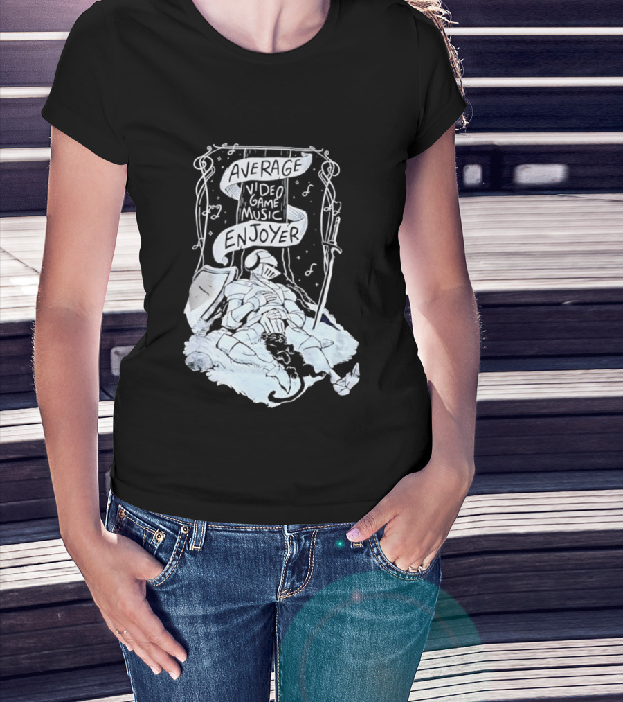 Average Video Game Music Enjoyer Knight Resting Under Stars With Cat T-Shirt
