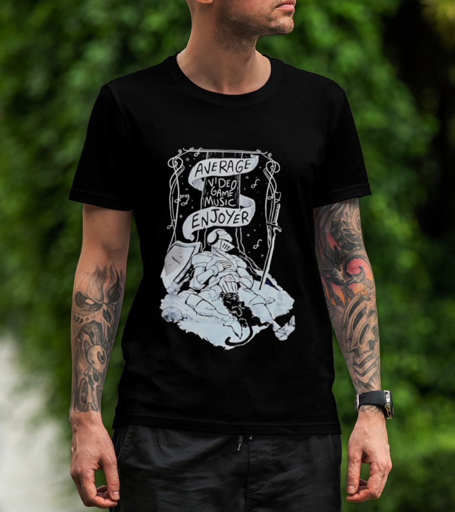 Average Video Game Music Enjoyer Knight Resting Under Stars With Cat T-Shirt