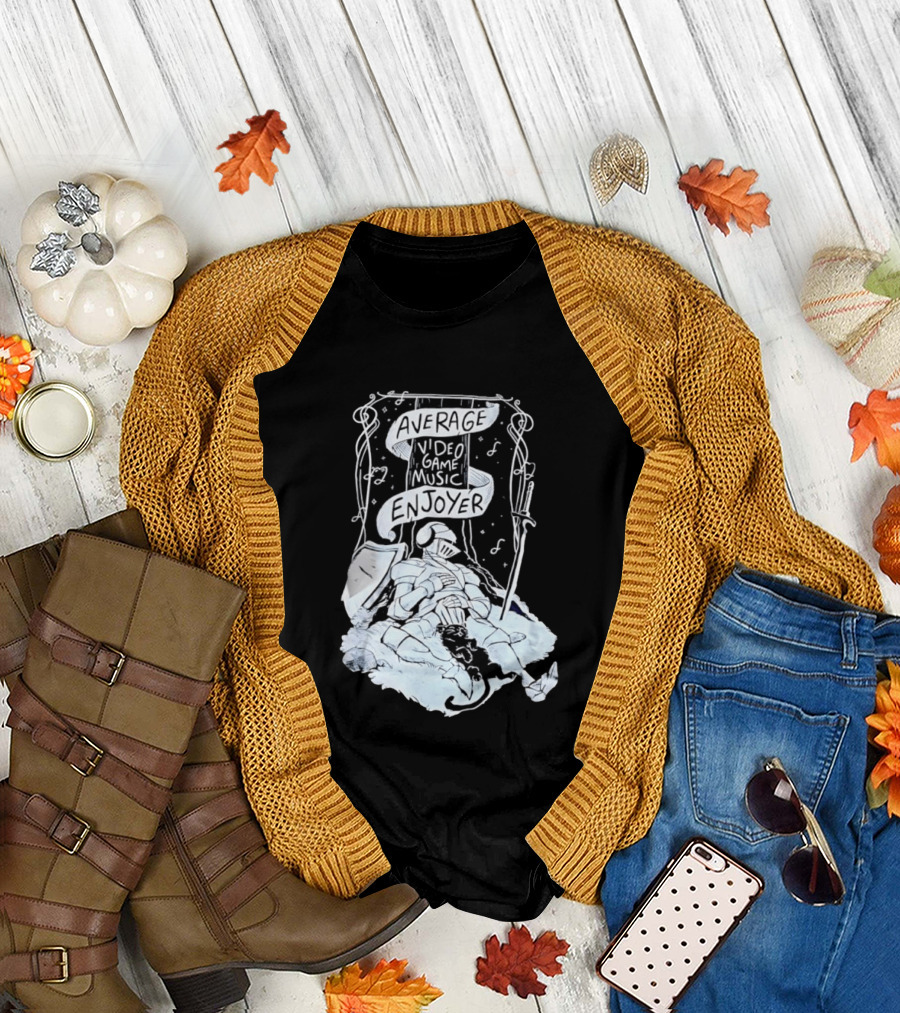 Average Video Game Music Enjoyer Knight Resting Under Stars with Cat T-Shirt