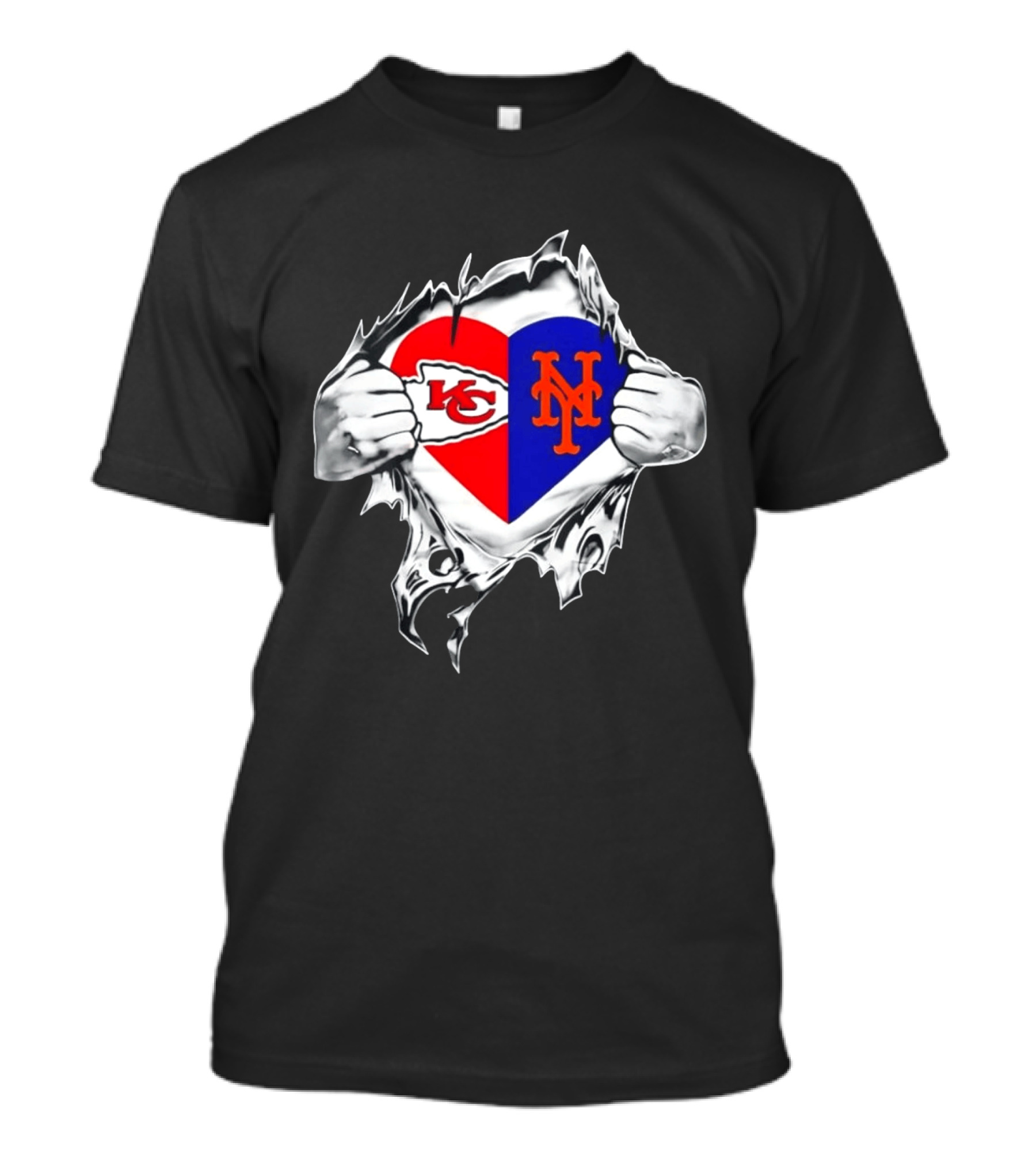 Kansas City Chiefs New York Mets Heart Torn Chest Combo T-Shirt