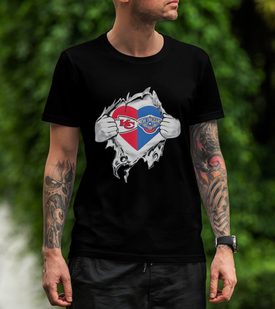 Kansas City Chiefs New Orleans Pelicans Heart Ripped Open T-Shirt