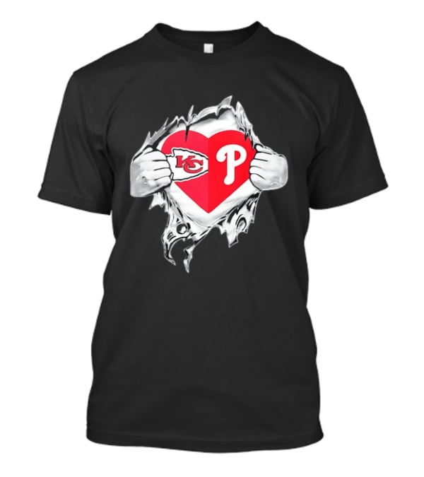 KC Phillies Rip Heart Chiefs Phillies Fan T-Shirt