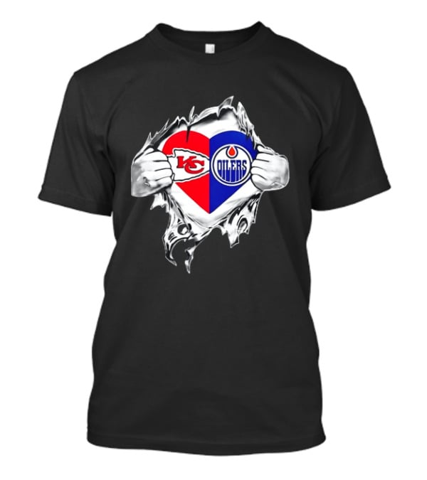 Love Heart KC Chiefs Edmonton Oilers Fusion T-Shirt