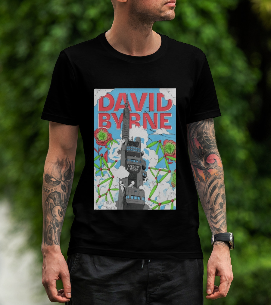 David Byrne Prague June 17 2026 Tour Psychedelic Cityscape T-Shirt