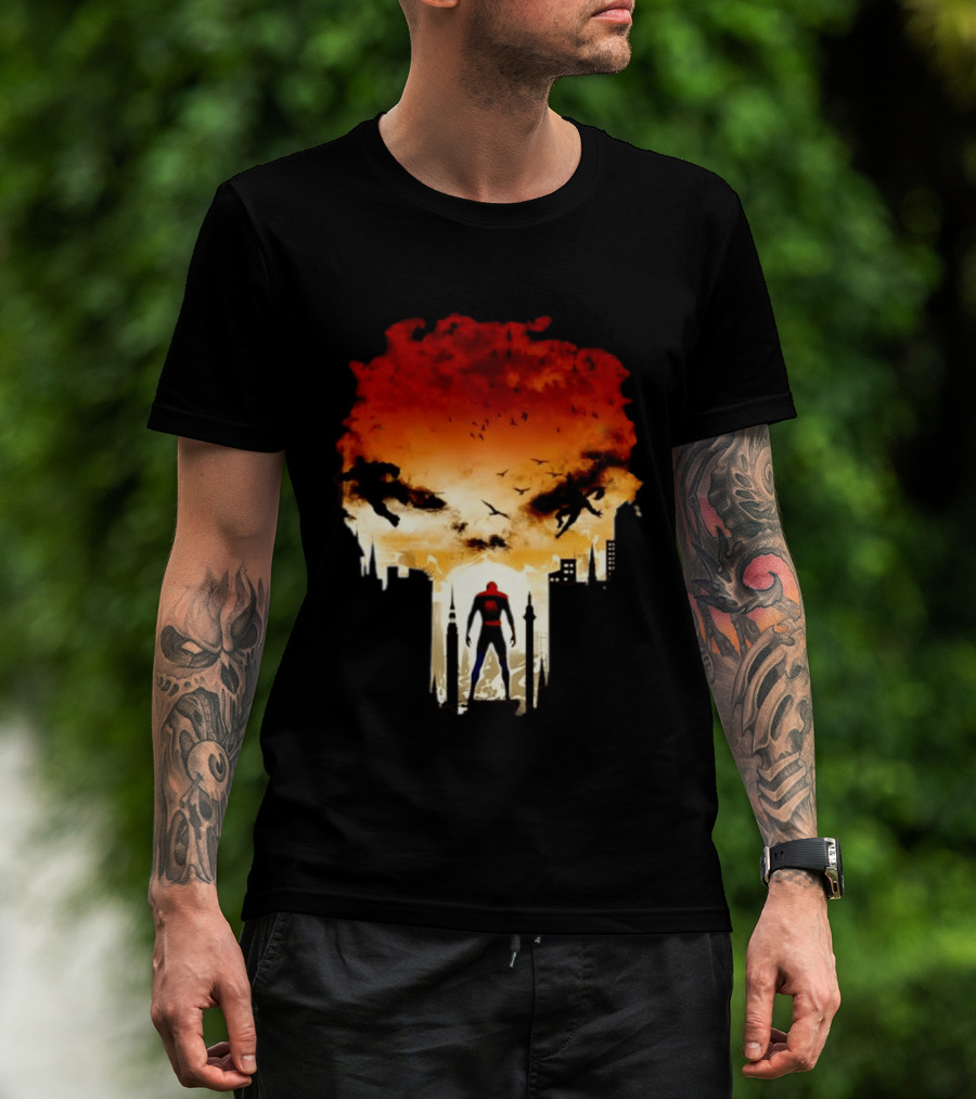 Spider Man Hulk Wolverine Marvel Superheroes Cityscape Action Scene T-Shirt