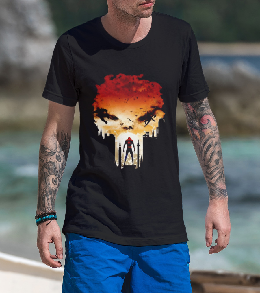 Spider Man Hulk Wolverine Marvel Superheroes Cityscape Action Scene T-Shirt
